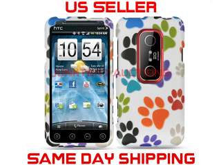 White Colorful Dog Paws Case Cover for HTC EVO 3D  