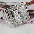 18K white GOLD FILLED CLEAR CZ BIG STONE MENS CUT RING