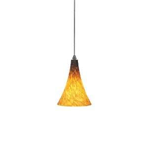   Pendant, Satin Nickel Finish with Tahoe Pine Amber Glass   CFL Lamping