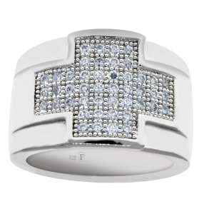  Sterling Silver Mens Ring with Diamond Simulants: Jewelry