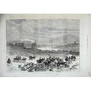  1875 Fox Hunting Campagna Roman Itlay Viaduct Horses