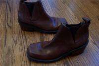 ZODIAC WELL WORN CHIC BROWN LEATHER MOD SQUARE TOE LOW PULL ON ANKLE 