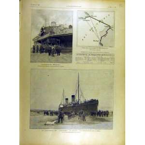  1895 Map Calais LEmpress Ship Beach French Print