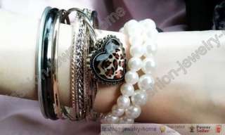 13 pcs heart Leopard Pearl bracelet Fashion Bangle  
