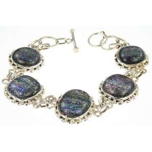   925 Sterling Silver DICHROIC GLASS Bracelet, 7.38 8, 31.5g Jewelry