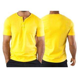 Vuthy Vuhty Mens Short Sleeve Henley T Shirt Yellow Larg 