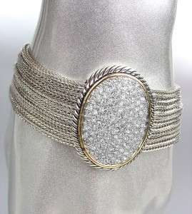   Pave CZ Crystals Oval Medallion Cable Chains Magnetic Clasp Bracelet