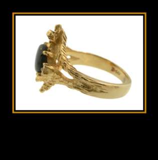 14K Solid Yellow Gold Black Star Sapphire /Diamond Ring  