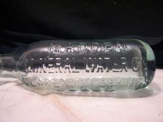 nice Madden Mineral Co. aqua glass blob top torpedo bottle. Also 