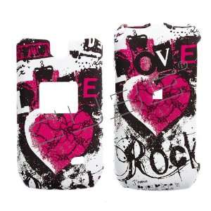  White with Hot Pink Love Heart Rock Design Rubber Feel Snap On Hard 