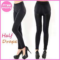   Fashion Black Half Drape Funky Leggings Tights Pants Size S/M/L/XL