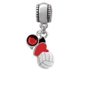 Love Volleyball   Red Heart European Charm Bead Hanger with Siam 