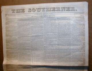 Rare 1847 New Orleans newspaper THE SOUTHERNER Louisiana SLAVE AD 