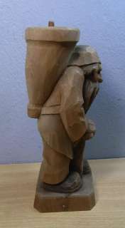 Vintage Wood Carved German Gnome Candle Holder #N  