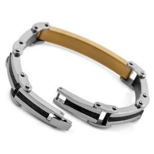   Gold Stainless Steel Carbon Fiber Bracelet Wrist Band Chains: Jewelry