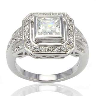 28Ct. Princess Cubic Zirconia Sterling Silver 925 Wedding Ring 