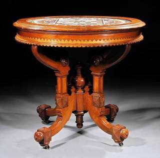 Antique American Renaissance Carved & Burl Walnut Center Table