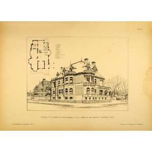  1892 Print Perry W. McAdow House Detroit Architecture 