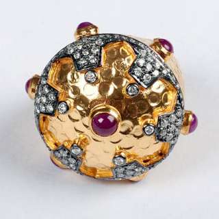 INDIAN ANTIQUE LOOK DIAMOND RUBY 18K GOLD RING JEWELRY  