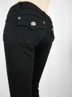   Black Denim Skinny Jeans Rhinestone Buttons Flap Pockets Stretch, 1 13