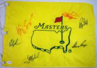 GARY PLAYER, VIJAY SINGH +4 OTHERS AUTHENTIC SIGNED MASTERS FLAG JSA 