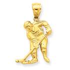 goldia 14k Yellow Gold Hockey Player with Stick and Puck Pendant