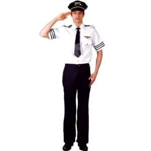 Airline Pilot Short Sleeve Fancy Dress Costume   Large