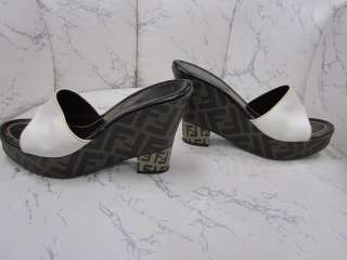 FENDI White Brown LOGO Heels Size 39 Italy  