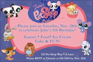Printed Littlest Pet Shop Custom Birthday Invitations  