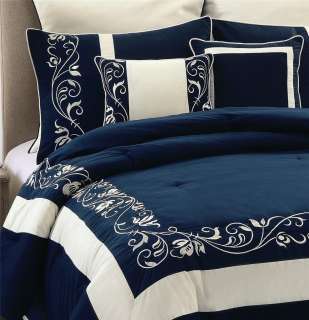 8PC *Mateo* Peach Silk Blue **Embroidery** Comforter Set KING  