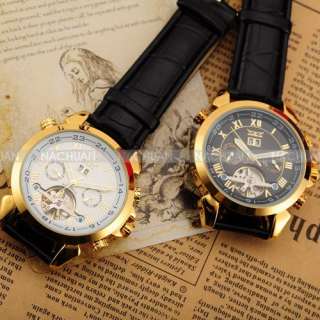 Classic Style Transparent Mechanical Leather/ Steel Band Skeleton Dial 