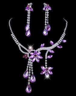 Charm Purple Rhinestone Necklace Earring Jewelry 26972  