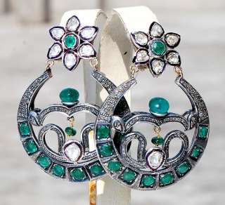 Exclusive 14kt AAA quality genuine Emerald Diamond Moghul earrings 