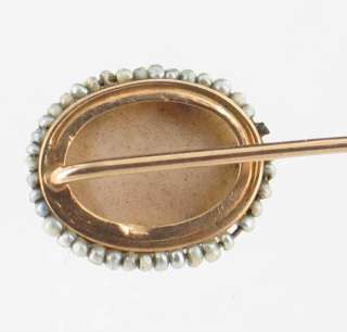 ANTIQUE 14K GOLD CAMEO GREY SEED PEARL STICK PIN  