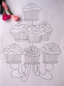 Cupcake tablecloth to embroider with lace edge  