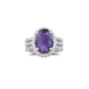  0.94 Cts Diamond & 4.66 Amethyst Ring in 18K White Gold 9 