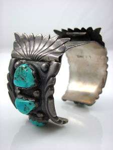   Stamped Sterling Silver & Turquoise Watch Cuff LEONARD T. CHEE   G6