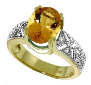 14K Yellow Gold Ring Citrine Natural Oval Shaped Gemstone and Genuine 