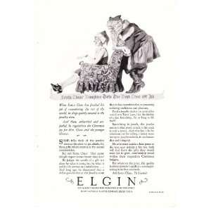 1925 Ad Elgin Watches Santa Claus Daughter Original Vintage Print Ad