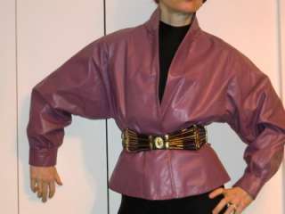 VTG Mauve Pink Leather Basque Cropped Jacket Wilsons M  