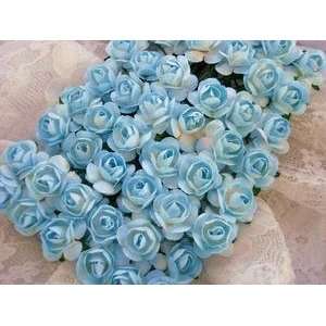  144pc Mulberry Paper 1/2 Rose Flower with Stem (Blue 