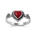   Stones Silver Ring with Stone   Red   Heart   Height 10mm, Size 6