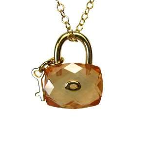  Lock and Key Champagne Cubic Zirconia Pendant Necklace in 