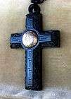 RARE ANTIQUE VICTORIAN WHITBY JET CROSS and NECKLACE