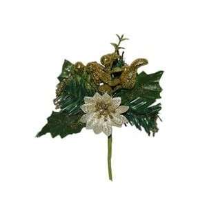   christmas picks w/ mistletoe, poinsettia flower & evergreen leaf  Gold