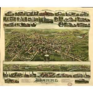  Barre, Massachusetts., large historic panoramic map poster 
