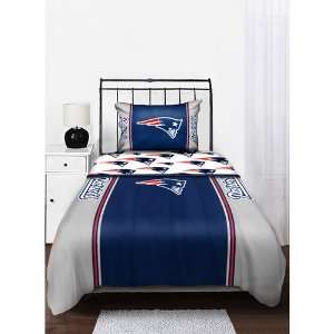 4pc Boy Blue Gray Red NFL New England Patriots Twin Comforter & Sheet 