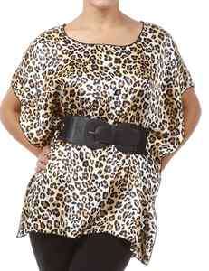   Trendy Silky Gold Brown Cheetah Belted Top Small Medium Large XL