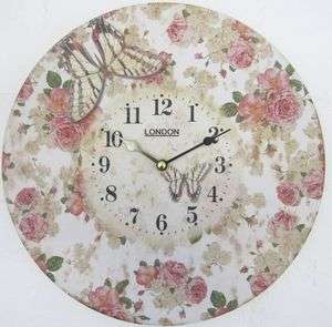 SHABBY PINK RUSTIC BUTTERFLY CHIC LONDON CLOCK KITCHEN  
