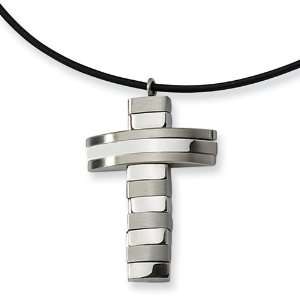   Stainless Steel Leather Cord Cross Necklace: Vishal Jewelry: Jewelry